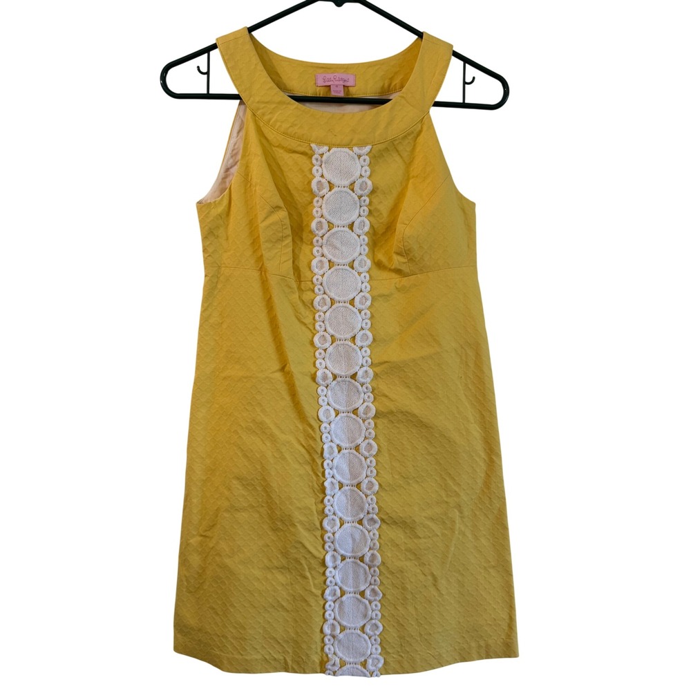 Lilly Pulitzer Yellow Jacqueline Lace Shift Dress Sleeveless Floral size 0 - Picture 2 of 7